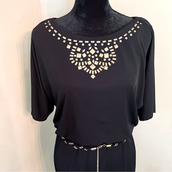 THALIA SODI Size S Black Cold Shoulder Embellished Mini Dress - Picture 3 of 12